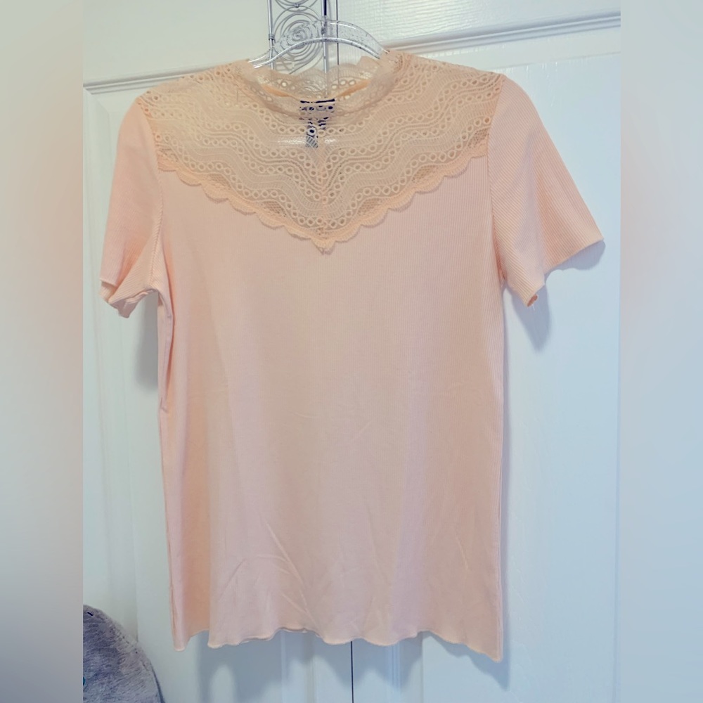 Daytrip Lace Top Shirt Delicate Light Peach Color Half Romantic Top
